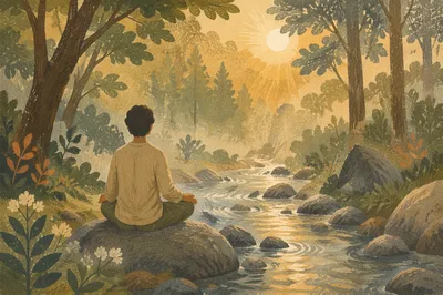 Peaceful Meditation by a Forest Stream