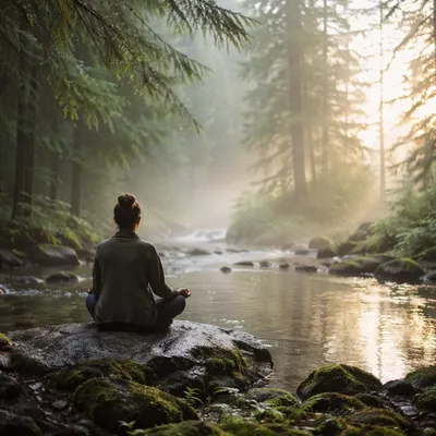 Peaceful Morning Meditation by Forest Stream