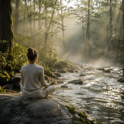 Peaceful Meditation by Forest Stream