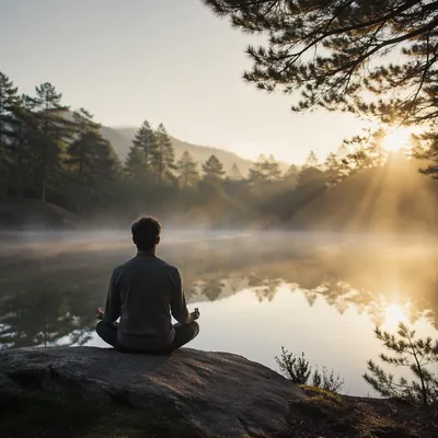 Peaceful Dawn Meditation by Forest Lake