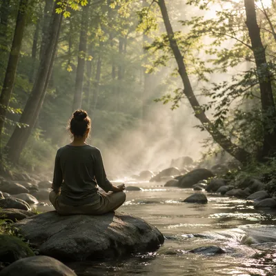 Peaceful Meditation by a Forest Stream