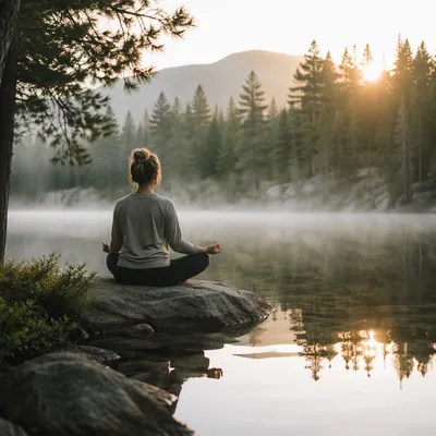 Peaceful Meditation by Misty Forest Lake