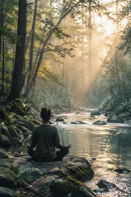 Peaceful Morning Meditation by Forest Stream
