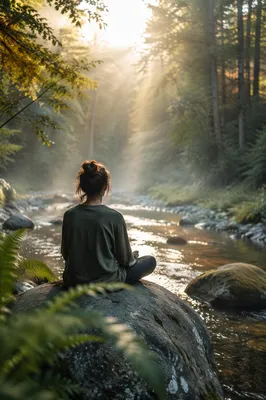 Peaceful Meditation by Forest Stream