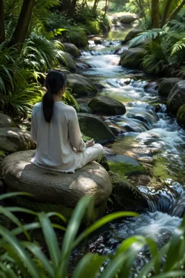 Peaceful Meditation Beside Garden Stream