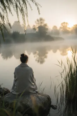 Peaceful Dawn Meditation by Misty River