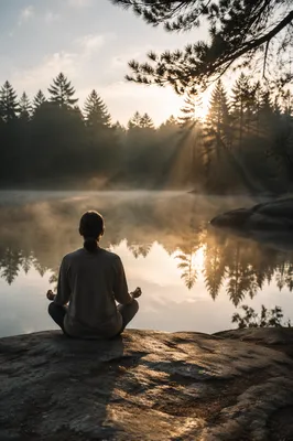 Peaceful Dawn Meditation by Forest Lake