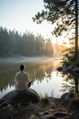 Peaceful Lakeside Meditation in Morning Mist