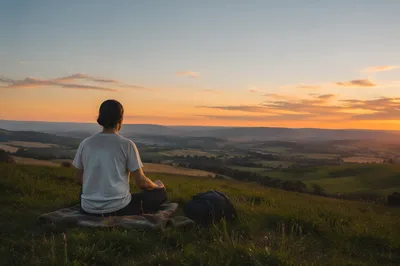 Peaceful Meditation on Sunset Hillside
