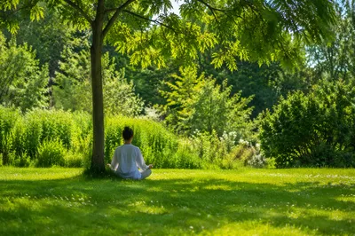 Peaceful Meditation in a Sunlit Green Park