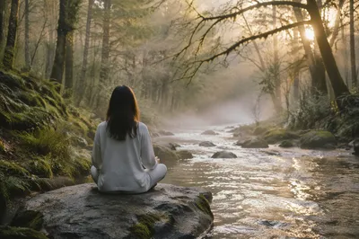 Peaceful Morning Meditation by Forest Stream