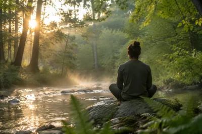 Peaceful Forest Stream Meditation at Sunrise