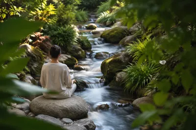 Peaceful Nature Meditation Beside Garden Stream