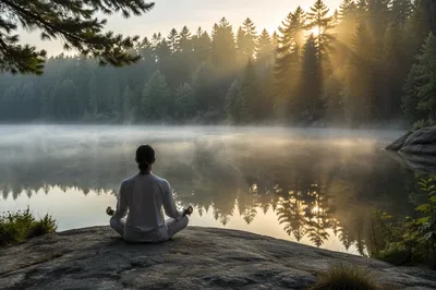 Peaceful Dawn Meditation Beside Forest Lake