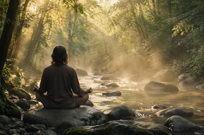 Peaceful Meditation by a Forest Stream