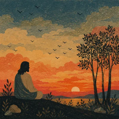 Meditating Silhouette Under Dramatic Sunset Sky