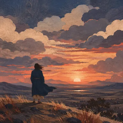 Lone Silhouette on Dramatic Sunset Ridge