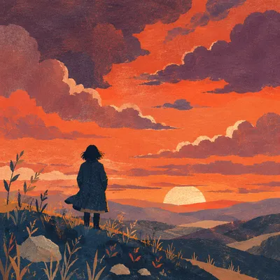 Lone Silhouette on Dramatic Sunset Ridge