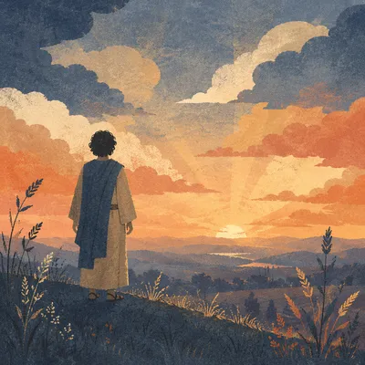 Lone Figure in Prayerful Sunset Reflection