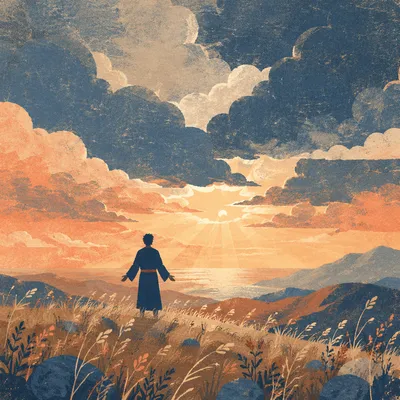 Prayerful Silhouette on Dramatic Sunset Ridge
