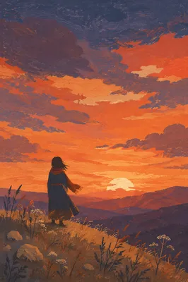 Lone Silhouette on Dramatic Sunset Ridge