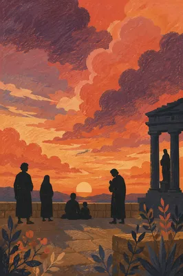 Silhouettes in Prayer at Dramatic Sunset