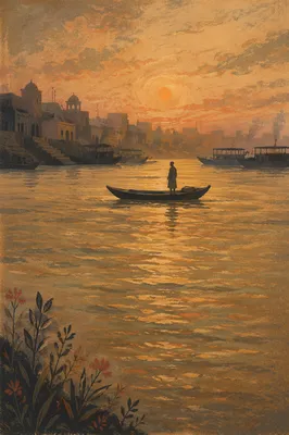 Lone Silhouette on Golden Sunset River
