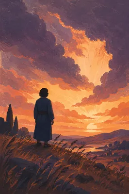 Silhouetted Figure Praying at Dramatic Sunset
