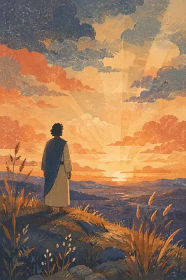 Silhouetted Figure in Prayerful Sunset Reflection