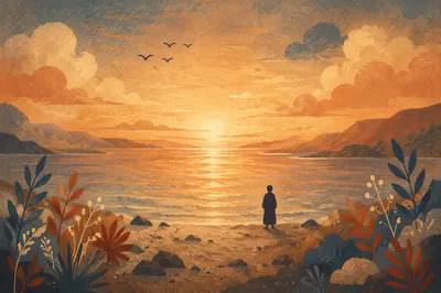 Solitary Silhouette at Dramatic Golden Sunset