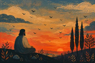 Meditating Silhouette Under Dramatic Sunset Sky