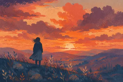 Lone Silhouette on Dramatic Sunset Ridge