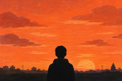 Dramatic Silhouette at Orange Sunset