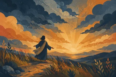 Prayerful Silhouette at Dramatic Golden Sunset