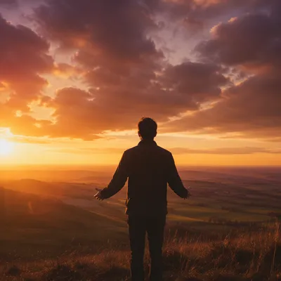 Prayerful Silhouette on Sunset Ridge