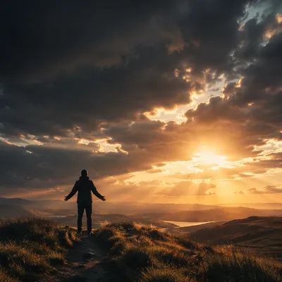 Prayerful Silhouette at Dramatic Sunset Ridge
