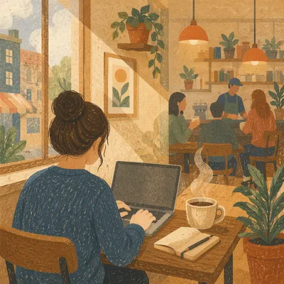 Focused Remote Worker in Cozy Cafe