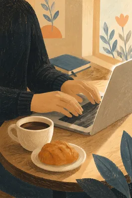 Focused Cafe Laptop Work With Coffee