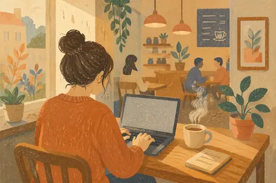 Focused Remote Work in Cozy Cafe