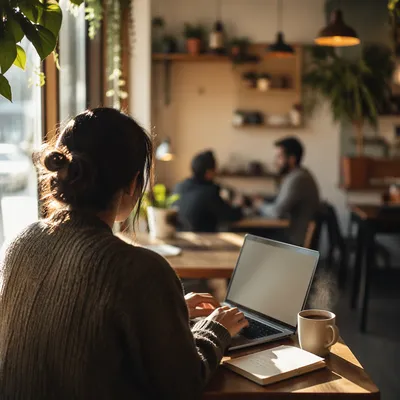 Focused Remote Worker in Cozy Cafe