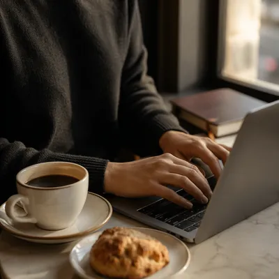 Focused Cafe Work With Coffee