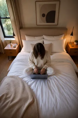 Focused Remote Work in Warm Guest Room