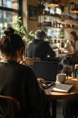 Focused Remote Worker in Cozy Cafe