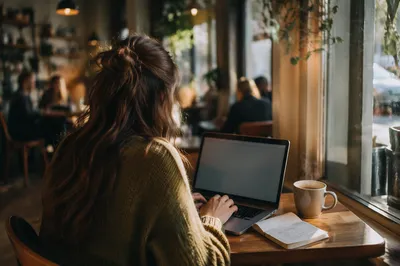 Focused Remote Worker in Cozy Cafe
