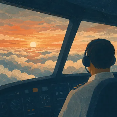 Contemplative Pilot Above Sunrise Clouds
