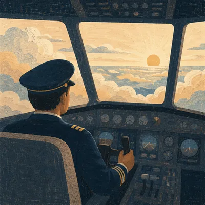 Pilot Silhouette Above Sunlit Morning Clouds