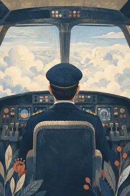 Pilot in Cockpit Above Bright Clouds