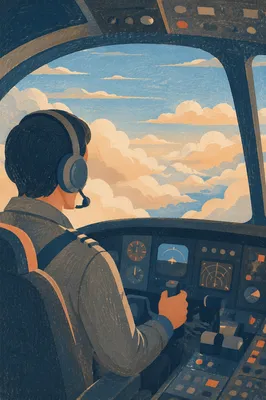 Pilot Viewing Clouds From Vintage Cockpit