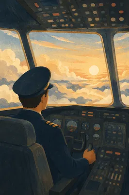 Pilot Viewing Sunlit Clouds From Cockpit