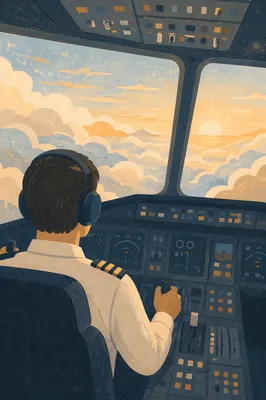 Pilot Above Sunlit Clouds in Cockpit